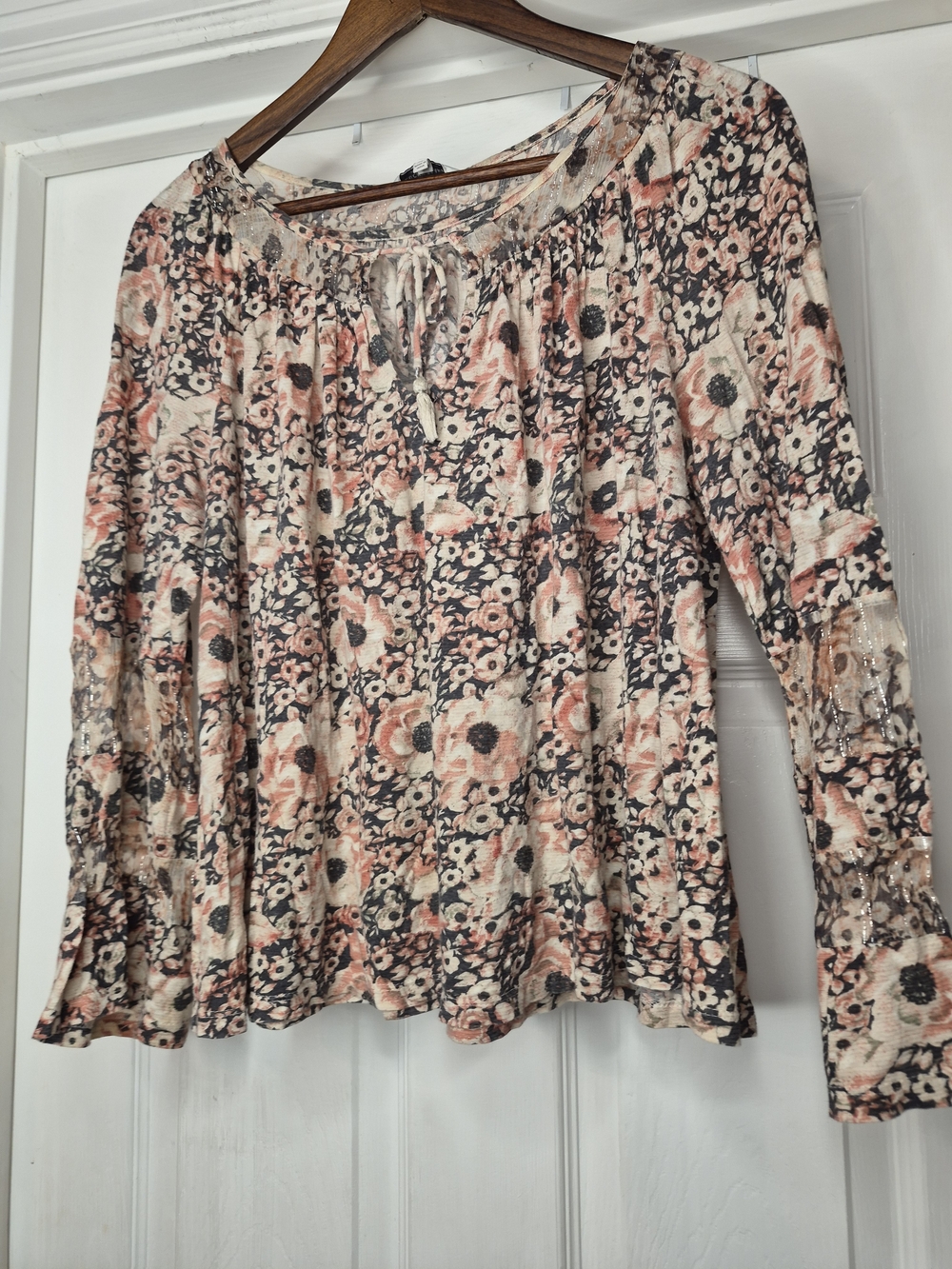 Lucky Brand Floral Boho Peasant Top in Pink and Cream XL